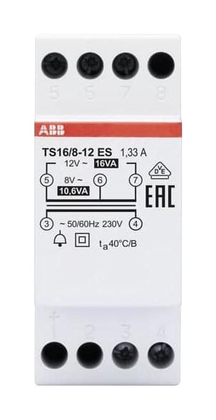 ABB TS 16/8-12 ES DIN Rail Mount Transformer Non-Inherently Short-Circuit Proof Bell 230V 8V 12V 16 VA