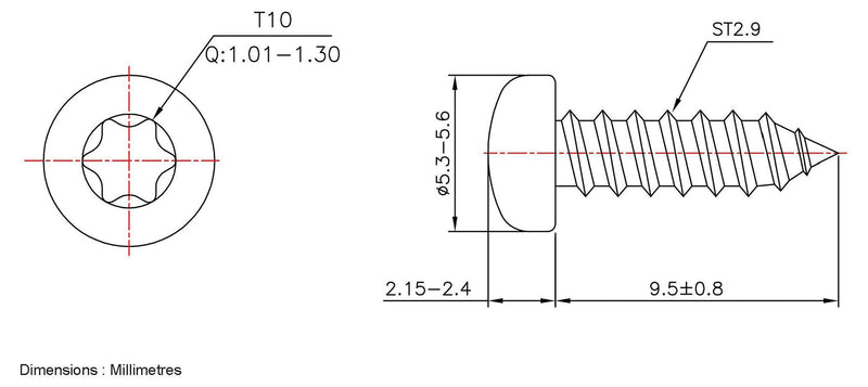 Multicomp PRO MP008239 Screw M2.9 x 9.5 mm Zinc Carbon Steel Pan Head Torx