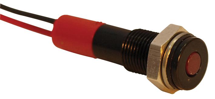 Apem Q6F3BXXR12E LED Panel Mount Indicator Black Chrome Bezel Red 12 VDC 6 mm 20 mA 10 mcd IP67