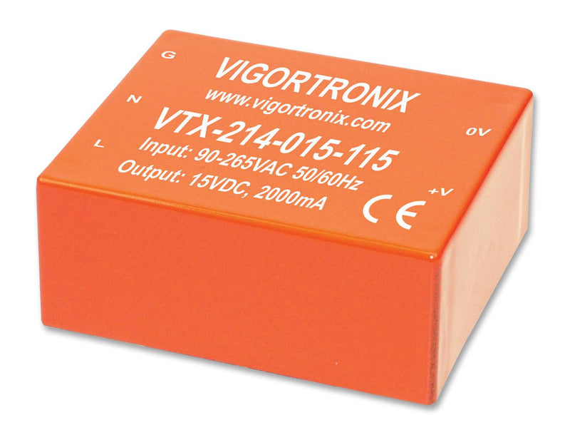 VIGORTRONIX VTX-214-015-105 AC/DC PCB Mount Power Supply (PSU), Regulated, 1 Output, 15 W, 5 V, 3 A