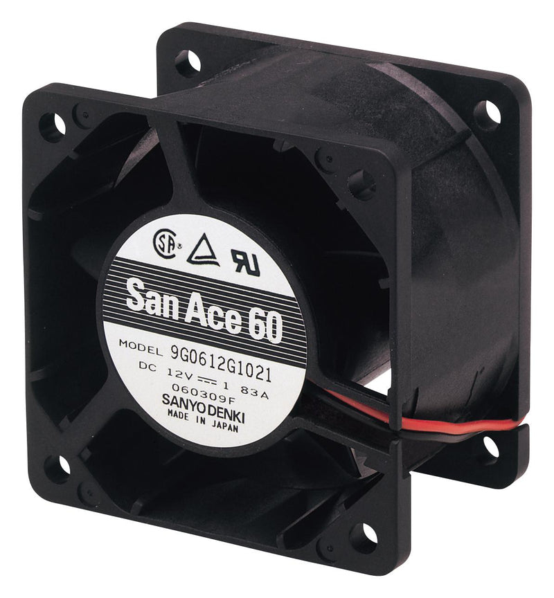 Sanyo Denki 9G0612G1021 DC Axial Fan 12 V Square 60 mm 38 Ball Bearing 65 CFM