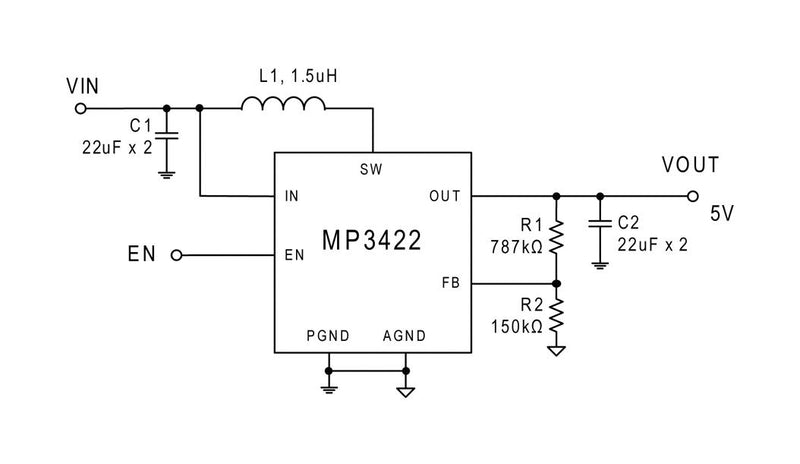 Monolithic Power Systems (MPS) MP3422GG-P DC-DC Switching Synchronous Boost Regulator 1.9V-5.5V in 2.5V to 5.5V out 6.5A 600kHz QFN-14
