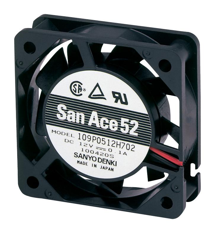 SANYO DENKI - SANACE FANS 109P0512H702 Axial Fan, 12 VDC, DC, 52 mm, 15 mm, 27 dBA, 9 cu.ft/min