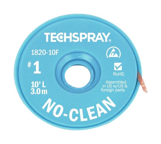 Techspray 1820-10F 1820-10F Desoldering Braid 10 ft x 0.9 mm Flux Coated Copper No Clean New