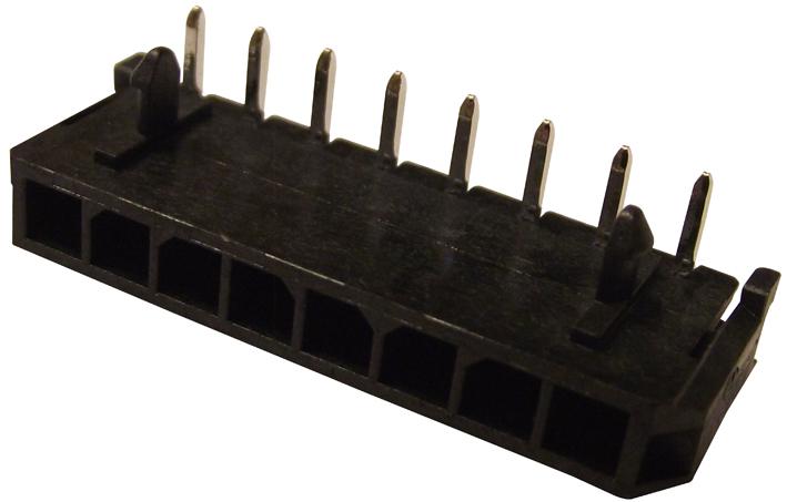 MOLEX 43650-0800 Micro-Fit 3.0 Header, SMT Compatible, Single Row, R/A, with Snap-in Plastic Peg PCB Lock, 8 Way