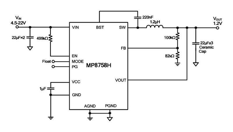 Monolithic Power Systems (MPS) MP8758HGL-P DC-DC Switching Synchronous Buck Regulator 4.5V-22V in 604mV to 5.5V out 10A 500kHz QFN-21 New