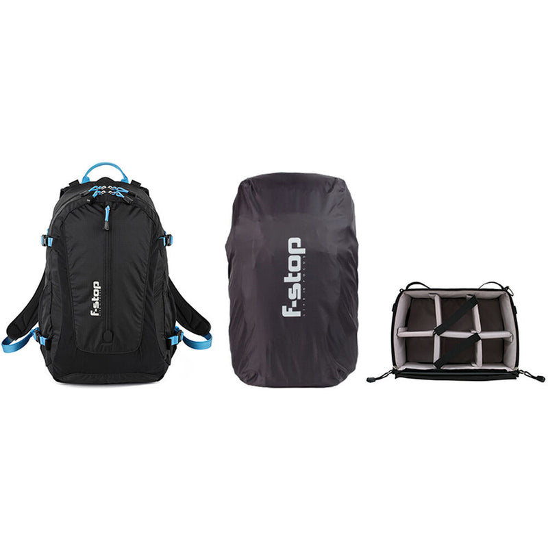 f-stop Guru UL 25L Photo Pack Bundle with Shallow Small ICU, Small Rain Cover (Black / Blue)