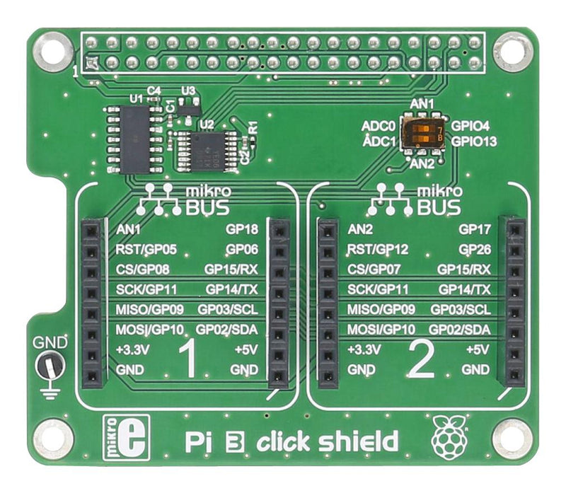 Mikroelektronika MIKROE-2756 Expansion Board Pi 3 Click Shield For Raspberry 2 x Mikrobus Connectors for Boards