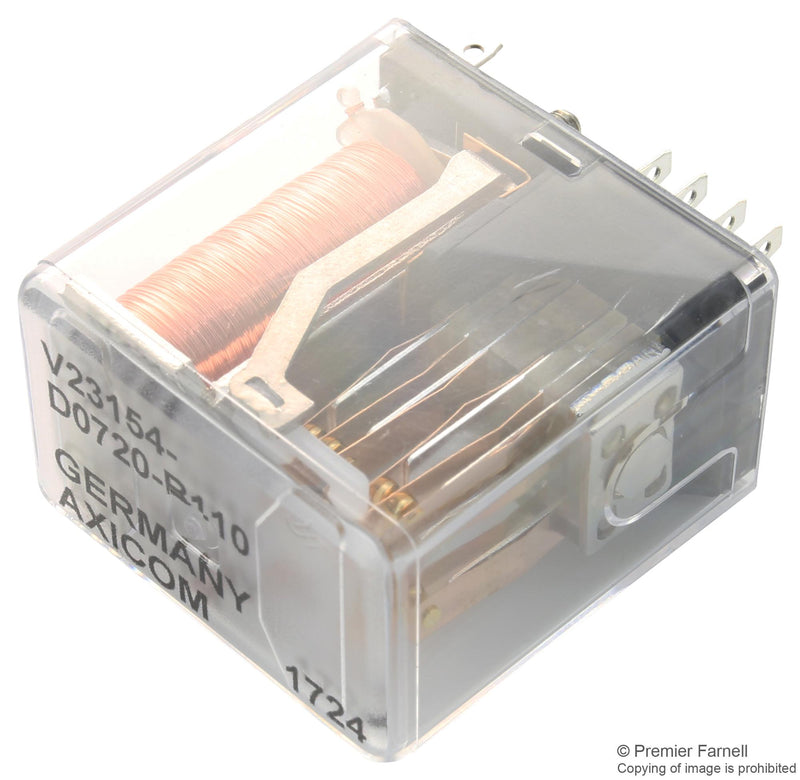 Axicom - TE Connectivity V23154C 726B104 Signal Relay 48 VDC Dpdt 2 A V23154 Series Socket Non Latching