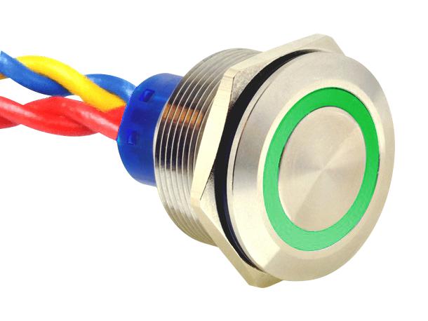 E-SWITCH ULV8FWBSS331 25MM ANTI-VANDAL Illuminated IP67 UL Certified With Soldered 300MM Wire Leads 01AH9141