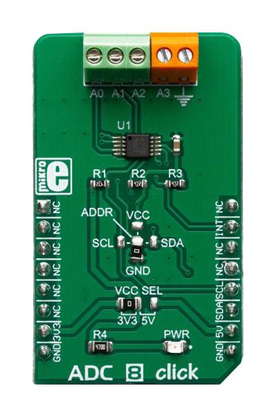 Mikroelektronika MIKROE-3394 Add-On Board ADC 8 Click ADS1115 16-Bit 4-Channel Mikrobus Connector