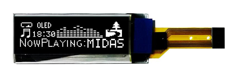 MIDAS MCOT128032CY-WS Graphic OLED, 128 x 32 Pixels, White on Black, 2.8V, SPI, -40 &deg;C