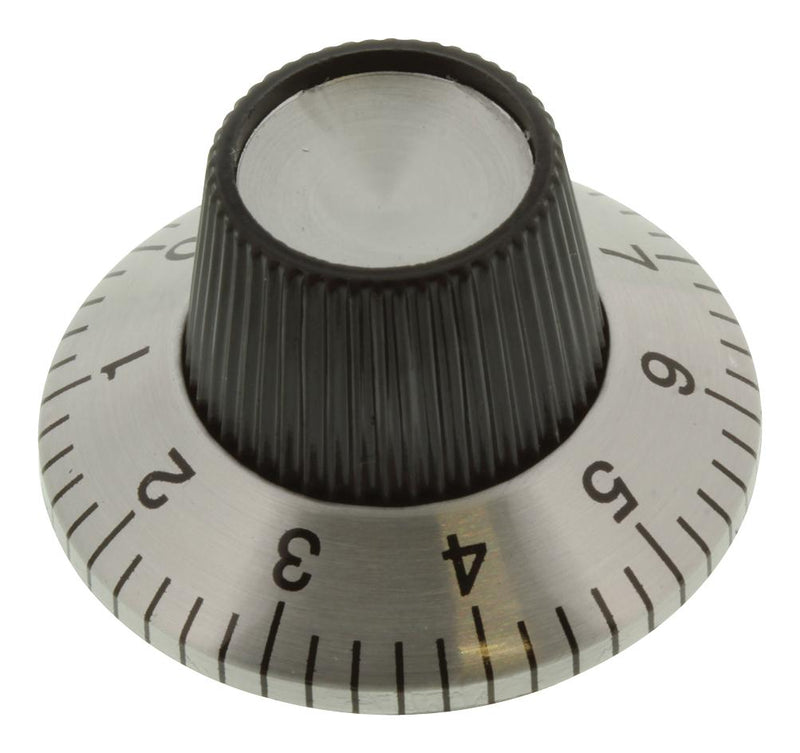 Alcoswitch - TE Connectivity PKS1105B101/4 Knob Round Shaft 6.35 mm Phenolic Straight Knurled Skirted With Numbers 0-9 29.7