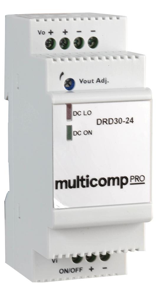 Multicomp PRO MP-DRD30-24 MP-DRD30-24 Isolated DIN Rail Mount DC/DC Converter ITE 4:1 30 W 1 Output 24 V 1.25 A