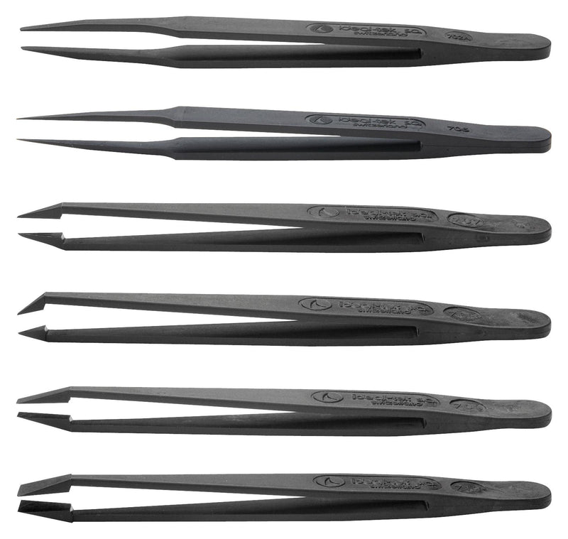 IDEAL-TEK K6PICF Tweezer, Kit, Carbon Fibre, ESD, 6 Pieces