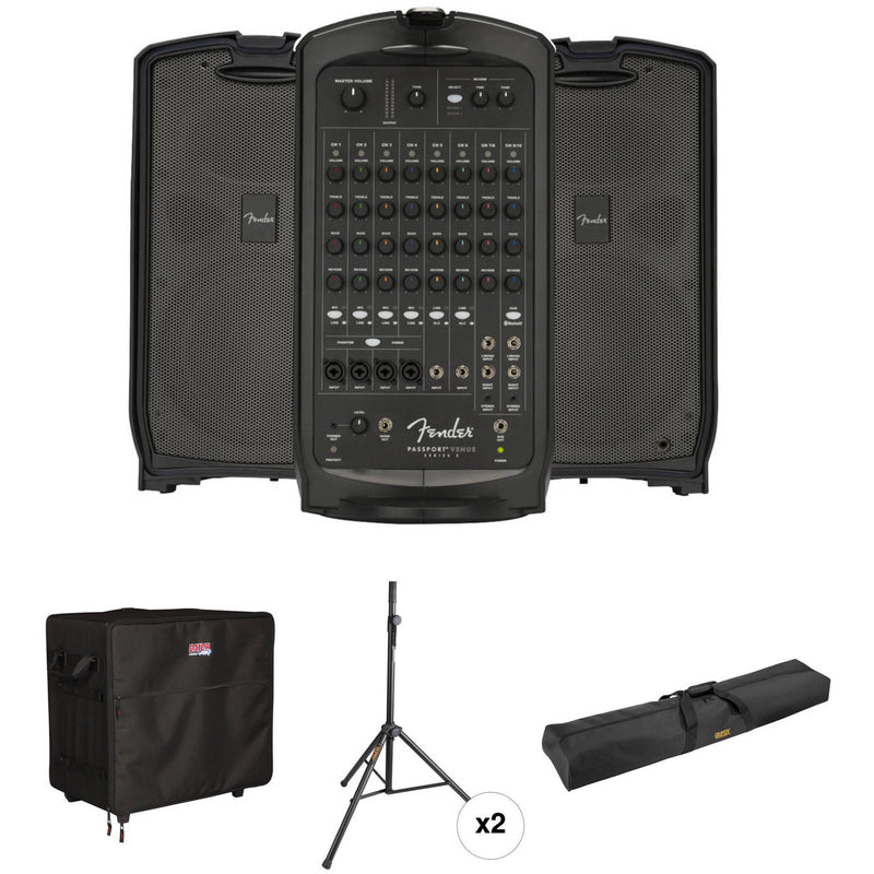 Fender Passport Venue Series Portable Powered PA Kit with Travel Case, Speaker Stands, and Bag