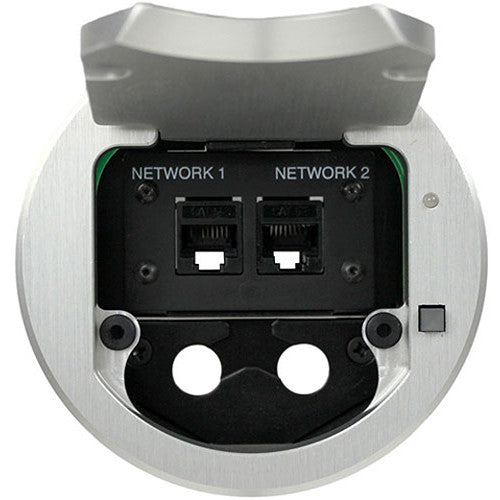 FSR T3-IPS-1B Two-Space IPS Table Box with Two Cable Pull-Through Brackets, Button & LED (Round, Aluminum)