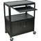 Luxor AVJ42XLKBC Steel Adjustable Height Extra Large AV Cart with Keyboard Shelf and Cabinet - Black