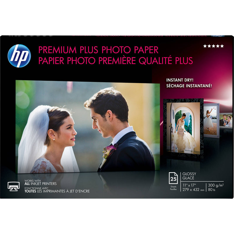 HP Premium Plus Glossy Archival Photo Paper (11 x 17", 25 Sheets)