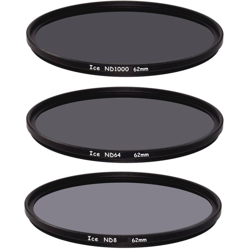 Ice 62mm ND8, ND64, and ND1000 Solid Neutral Density Filter Kit (3, 6, and 10 Stops)