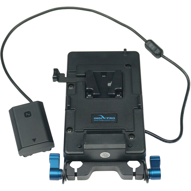 IndiPRO Tools V-Mount Plate with NP-FZ100 Dummy Battery & 15mm Rod Clamps for Sony a7 III