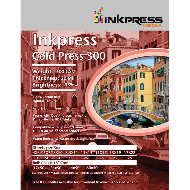 Inkpress Media Cold Press 300 Archival Inkjet Paper (17 x 22", 20 Sheets)