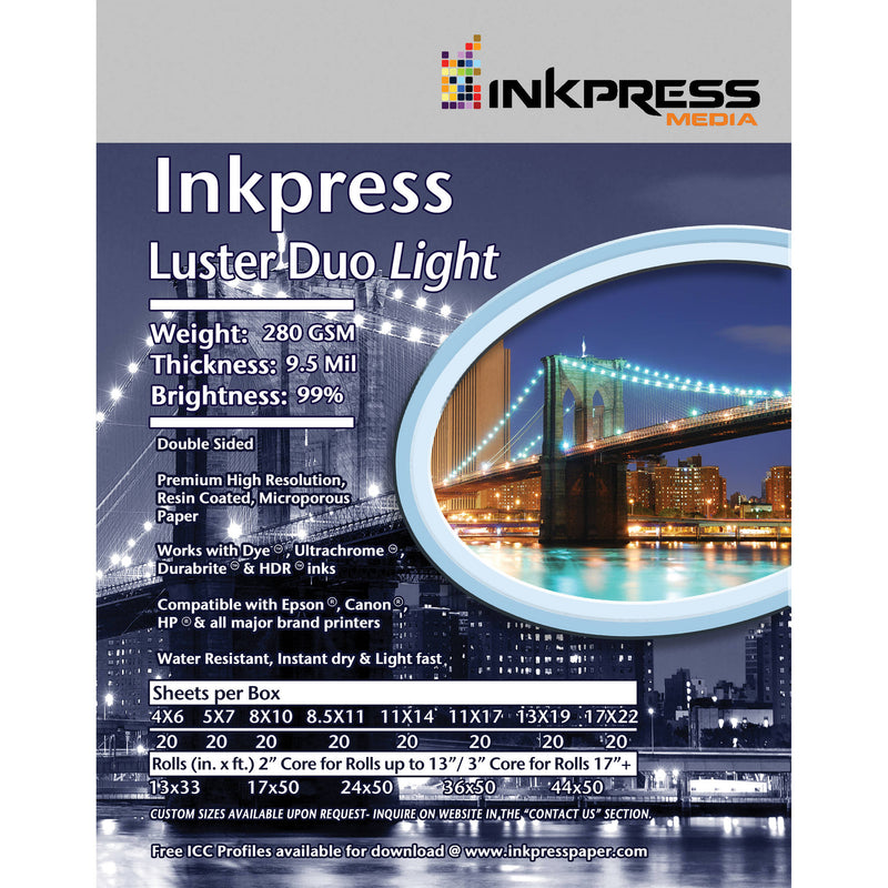 Inkpress Media Luster Duo 280 Paper (11 x 14", 20 Sheets)