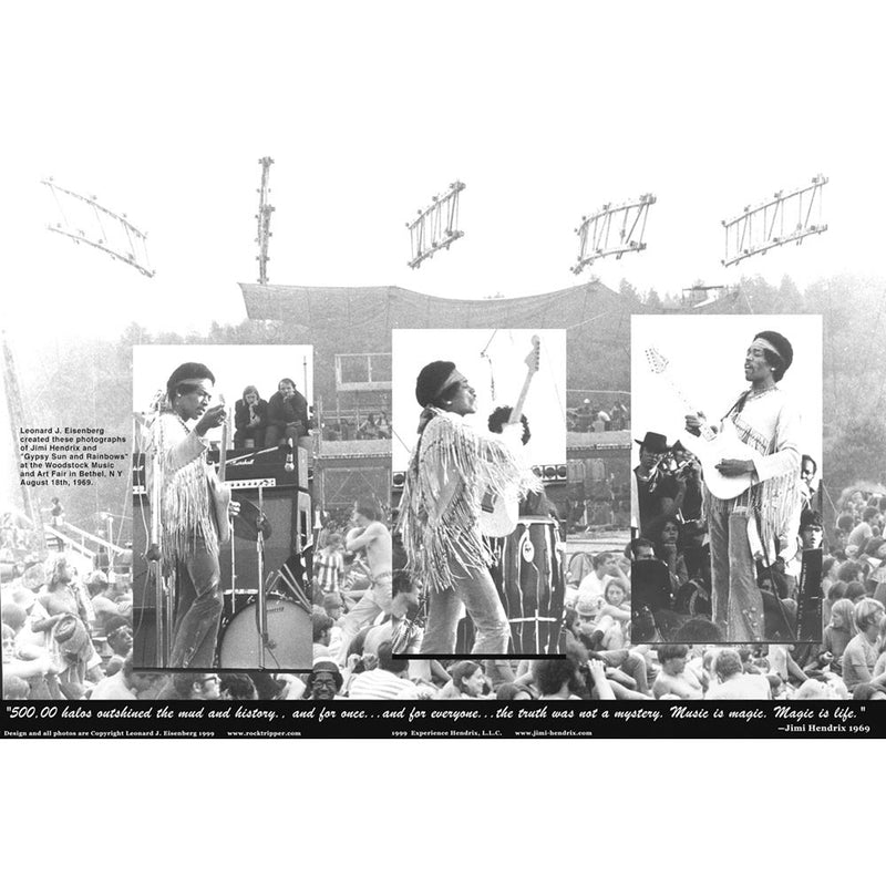 Lenny Eisenberg Limited Edition Woodstock Festival Jimi Hendrix Poster (Signed, 20 x 29", Black and White)