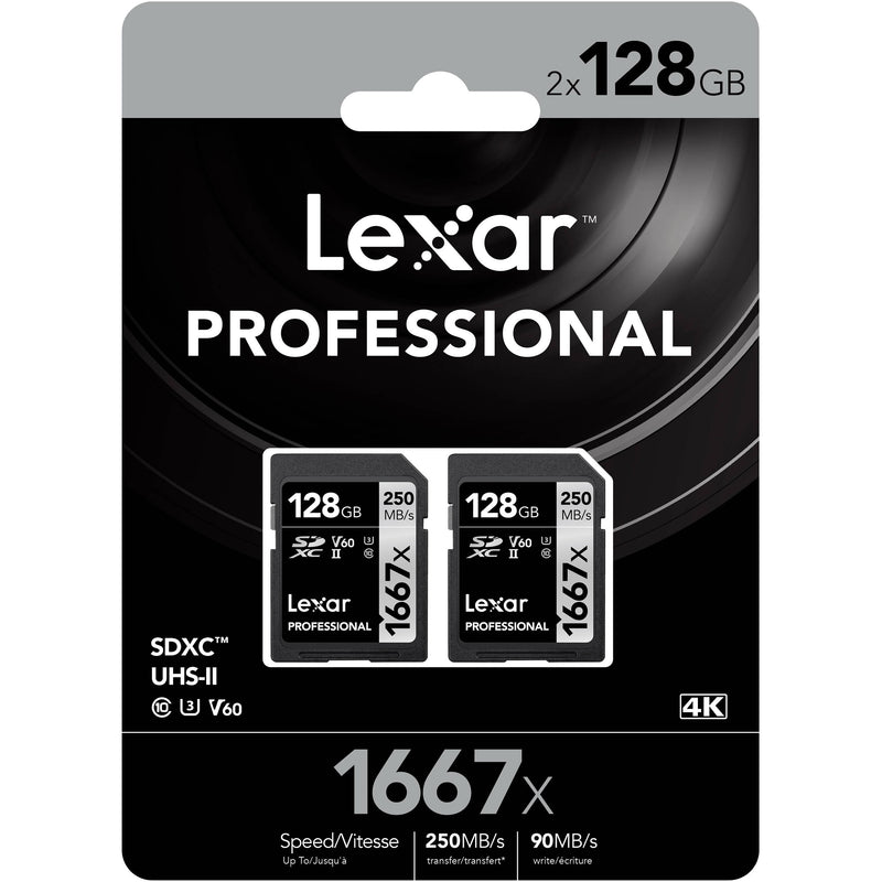 Lexar 128GB Professional 1667x UHS-II SDXC Memory Card (2-Pack)