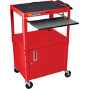 Luxor Adjustable Height Steel A/V Cart with Keyboard Shelf and Cabinet (Red)