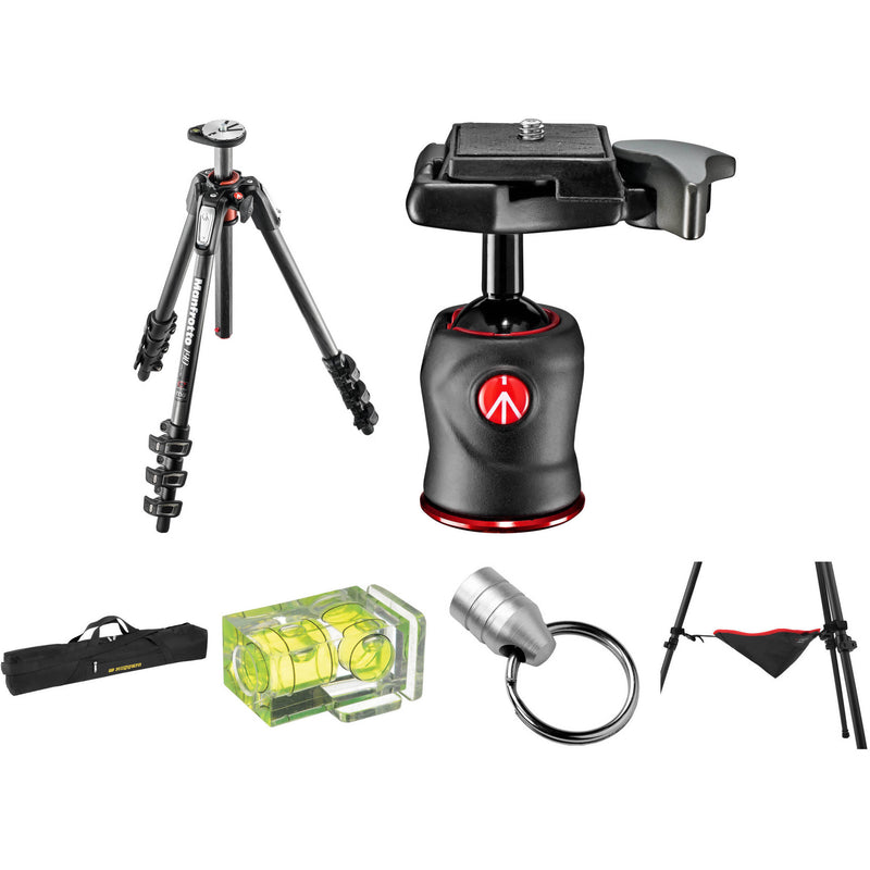 Manfrotto MT190CXPRO4 Carbon Fiber Tripod with 490 Center Ball Head and Accessories Kit