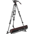 Manfrotto 608 Nitrotech Fluid Video Head and Carbon Fiber Twin Leg Tripod with Ground Spreader