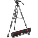 Manfrotto 608 Nitrotech Fluid Video Head and Carbon Fiber Twin Leg Tripod with Middle Spreader