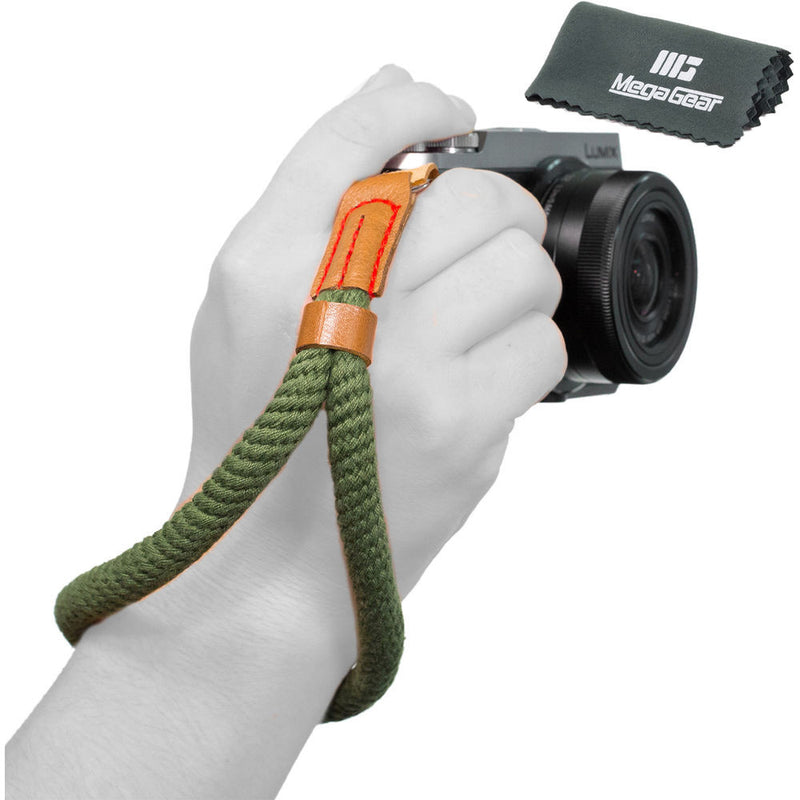 MegaGear Hand Wrist Cotton Security Strap for All Cameras (Small, Green)
