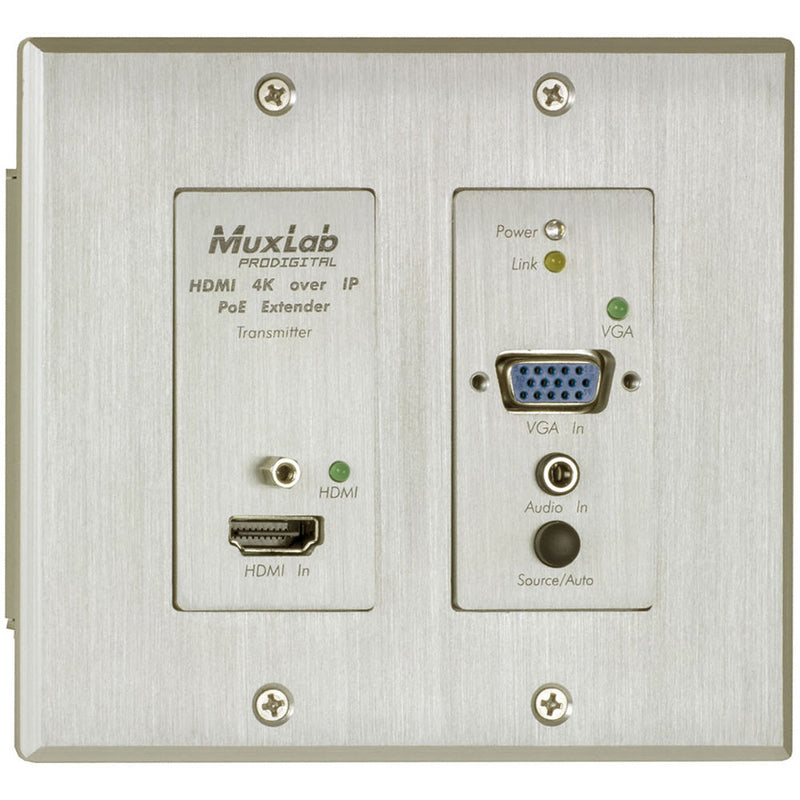 MuxLab HDMI/VGA over IP 4K PoE Wall Plate Transmitter