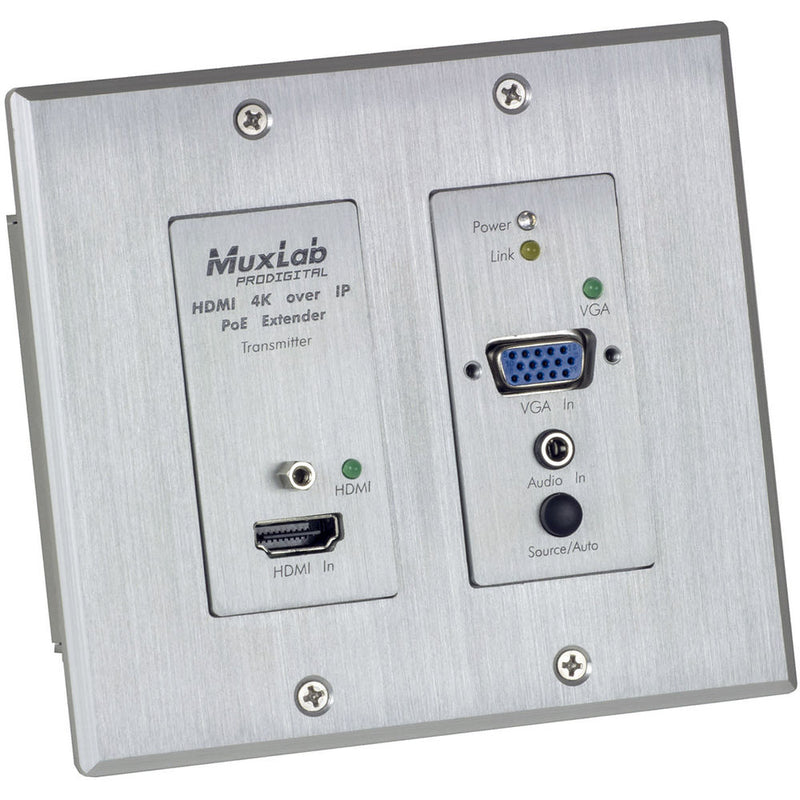 MuxLab HDMI/VGA over IP 4K PoE Wall Plate Transmitter (White)