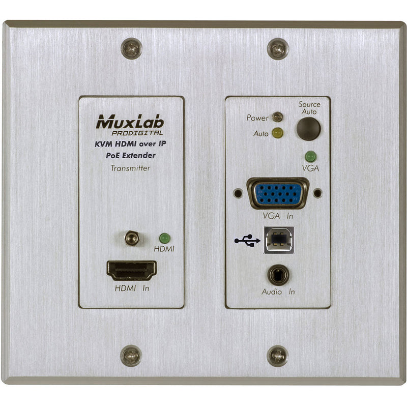 MuxLab UHD-4K HDMI/VGA/USB over IP PoE WP Transmitter (Aluminium)