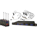 Nady 4W-1KU Quad UHF Wireless Receiver System with Four HM-10 Head-Worn Microphones (Black)