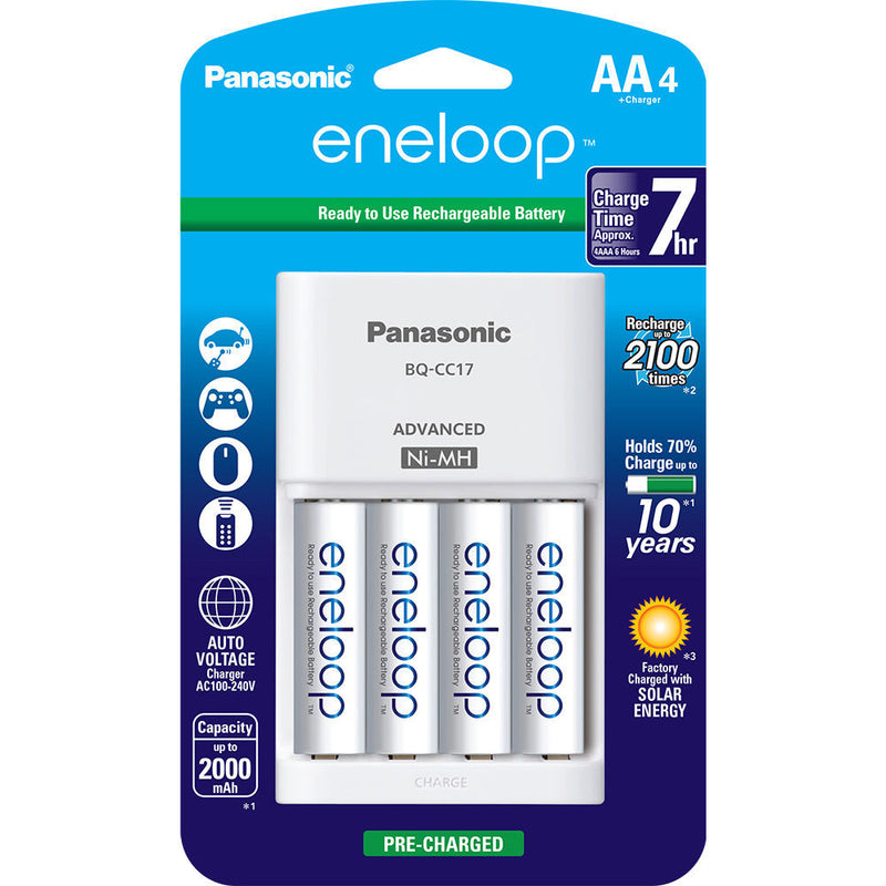 Panasonic Eneloop Rechargeable AA Ni-MH Batteries with Charger (2000mAh, Pack of 4)