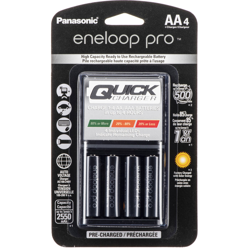 Panasonic Eneloop Pro Rechargeable AA Ni-MH Batteries with LED Quick Charger (2550mAh, 4-Pack)