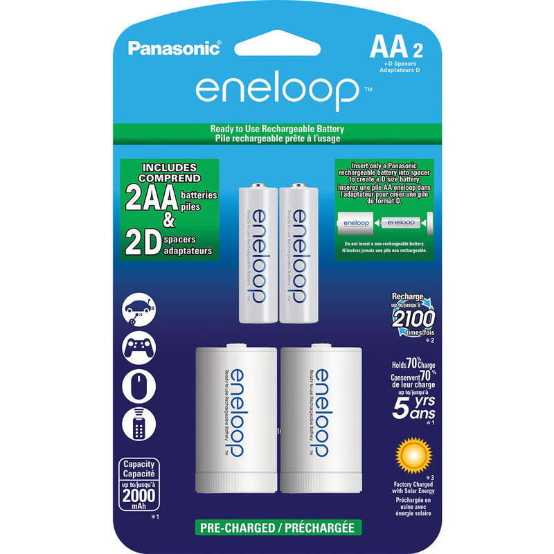 Panasonic Eneloop Rechargeable AA Ni-MH Batteries with D Spacers (2000mAh, Pack of 2)
