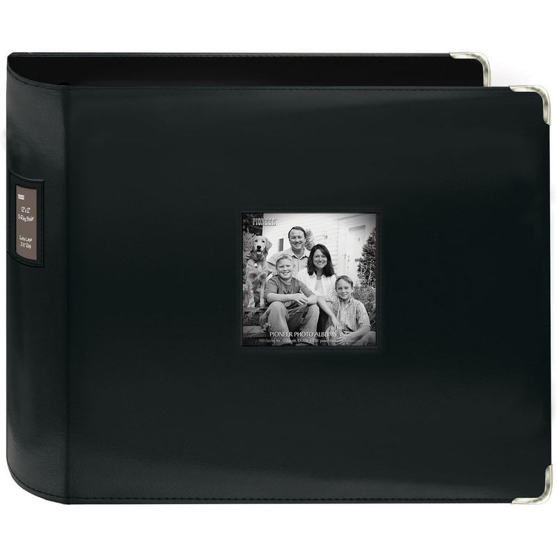 Pioneer Photo Albums T-12JF 12x12" 3-Ring Binder Sewn Leatherette Silver Tone Corner Scrapbook (Black)