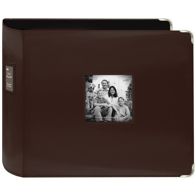 Pioneer Photo Albums T-12JF 12x12" 3-Ring Binder Sewn Leatherette Silver Tone Corner Scrapbook (Brown)