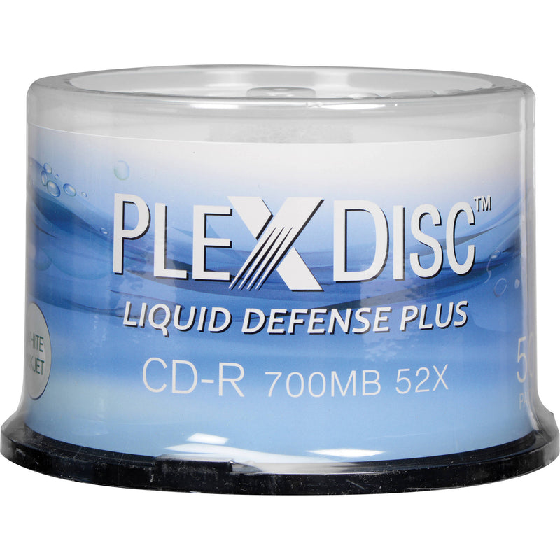 PlexDisc 700MB CD-R Glossy White Inkjet Printable Discs with Liquid Defense Plus (Spindle, 50-Pack)