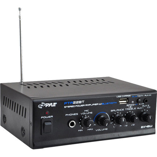Pyle Pro Mini 2x40W Stereo Power Amplifier with Bluetooth and USB Charging for Mobile Phones