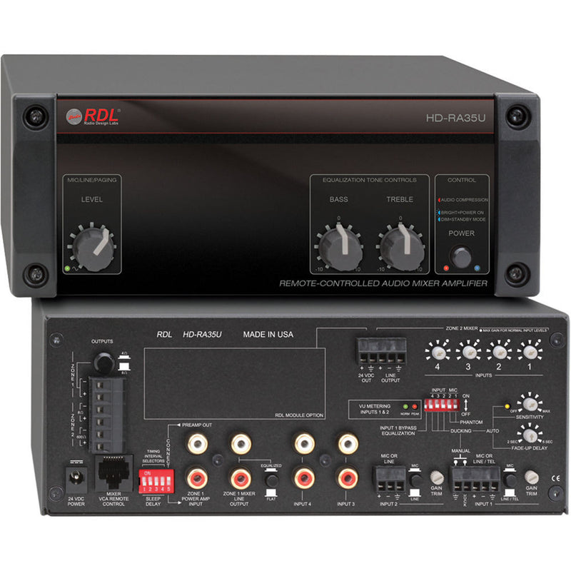 RDL HD-RA35U 35-Watt Remote Mixer Amplifier (USA Power Supply)