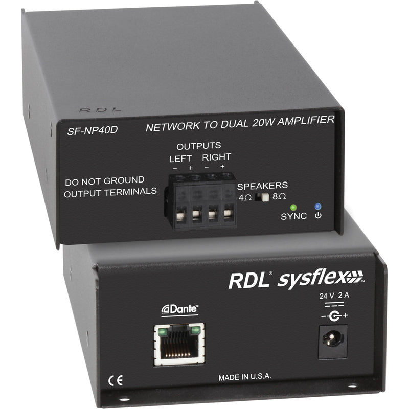 RDL Network to 40 Watt Stereo Power Amplifier - Dante - Export Model / No Power Cord