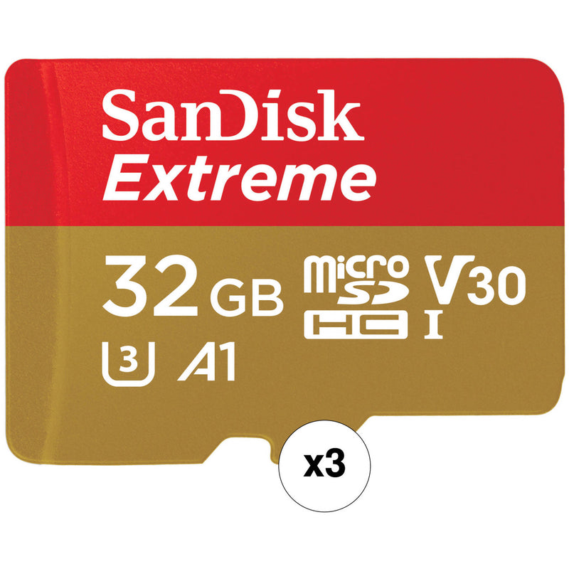 SanDisk 32GB Extreme UHS-I microSDHC Memory Card with SD Adapter Kit (3-Pack)