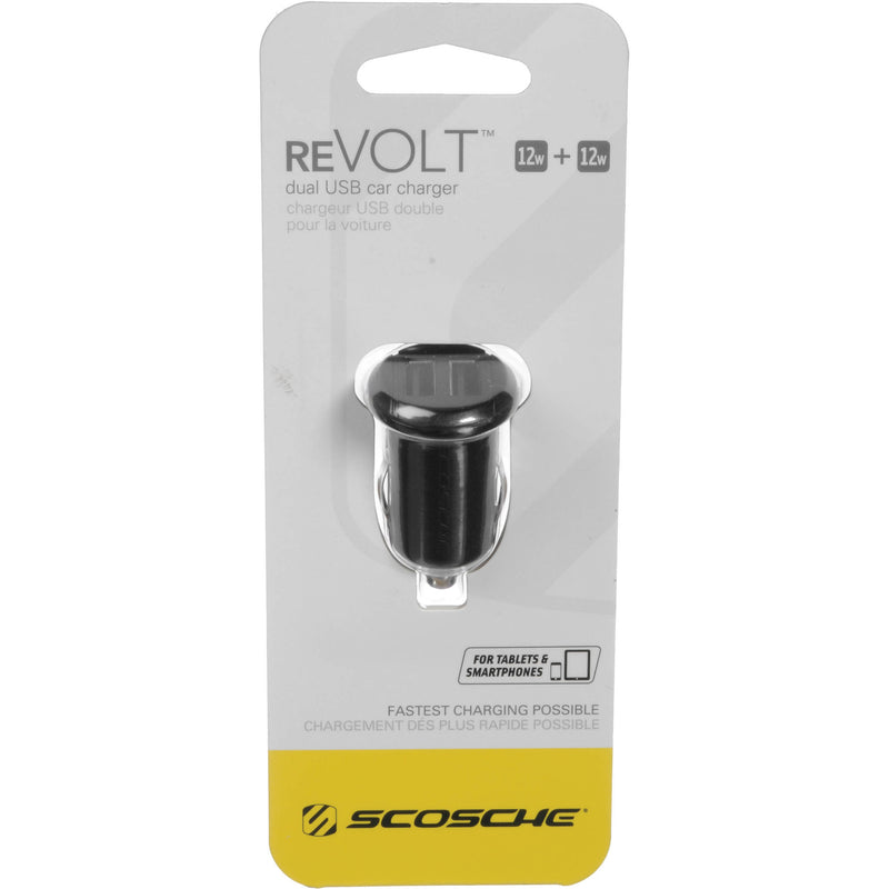 Scosche reVOLT 12W + 12W Dual USB Car Charger for iPod, iPhone and iPad (12 Watts x 2 Ports)