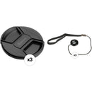 Sensei 95mm Center Pinch Snap-On Lens Cap and Cap Keeper Lens Cap Holder Kit (3-Pack)